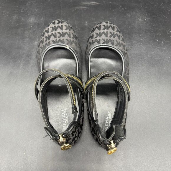 Michael Kors Strappy Zaza Ballet Flats Girls Size 2 Black Logo Designer - Picture 5 of 6
